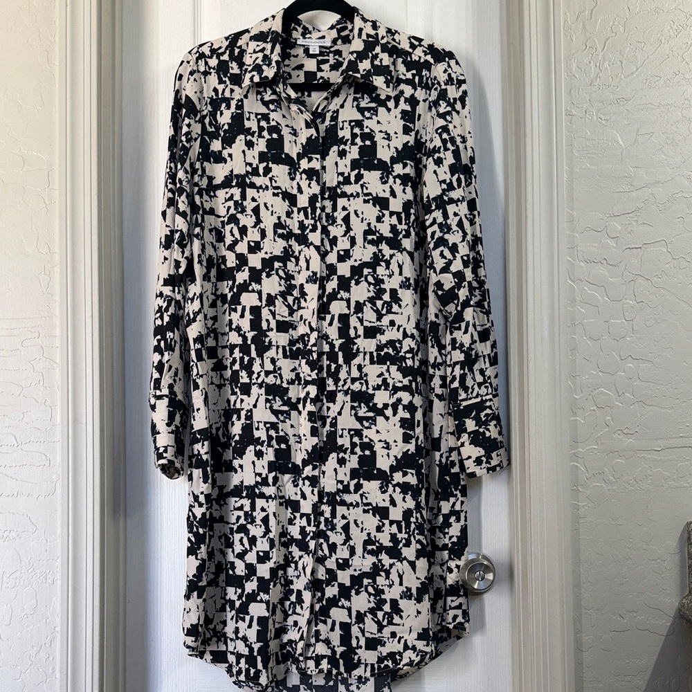Prologue Black/Cream Geometric Pattern Button Down Dress Size M